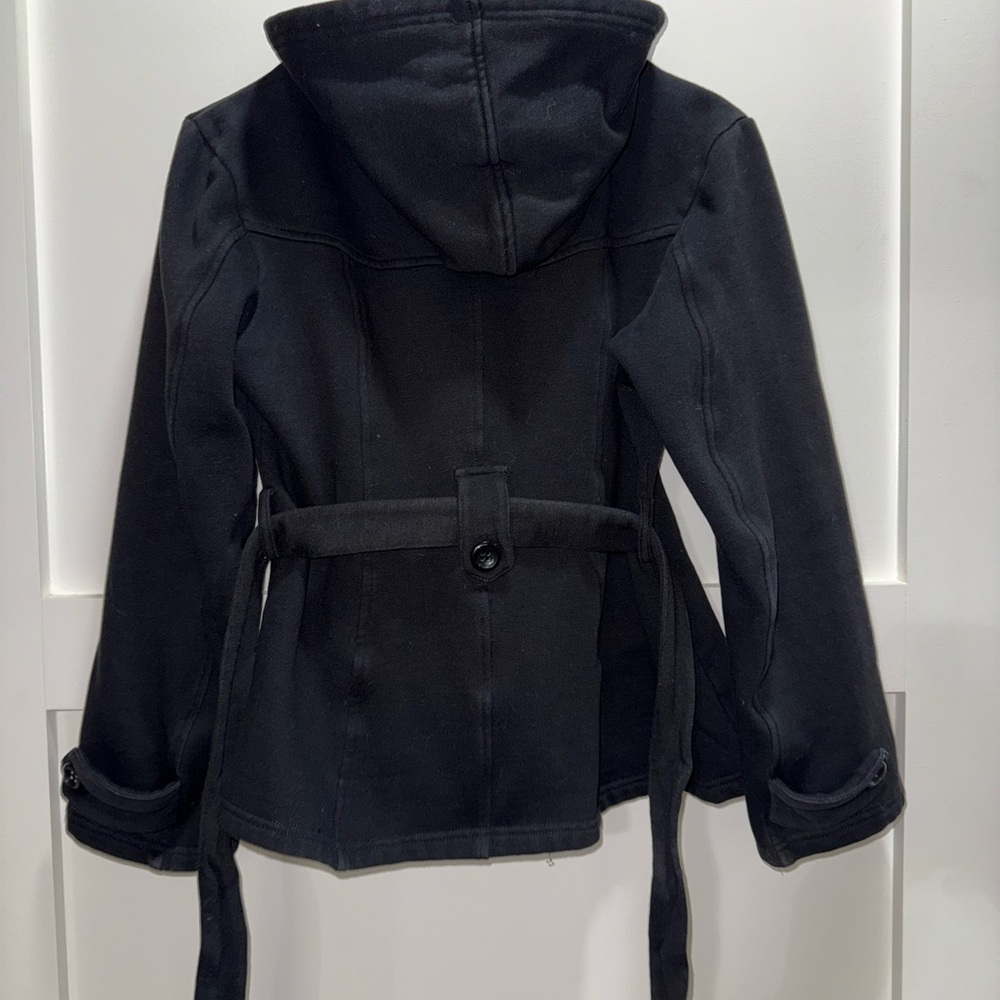 Full Tilt Black Hooded Trench Coat - Picture 3 of 9